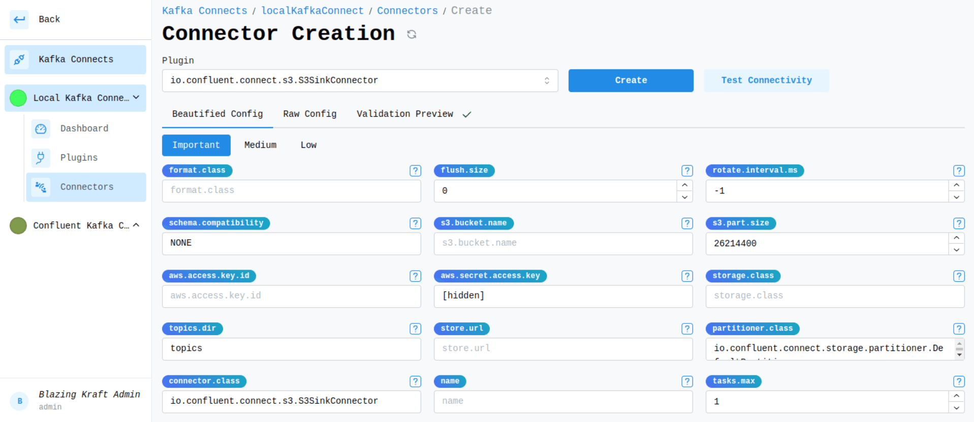 Kafka Connect Create Connector Beautified Configuration Image