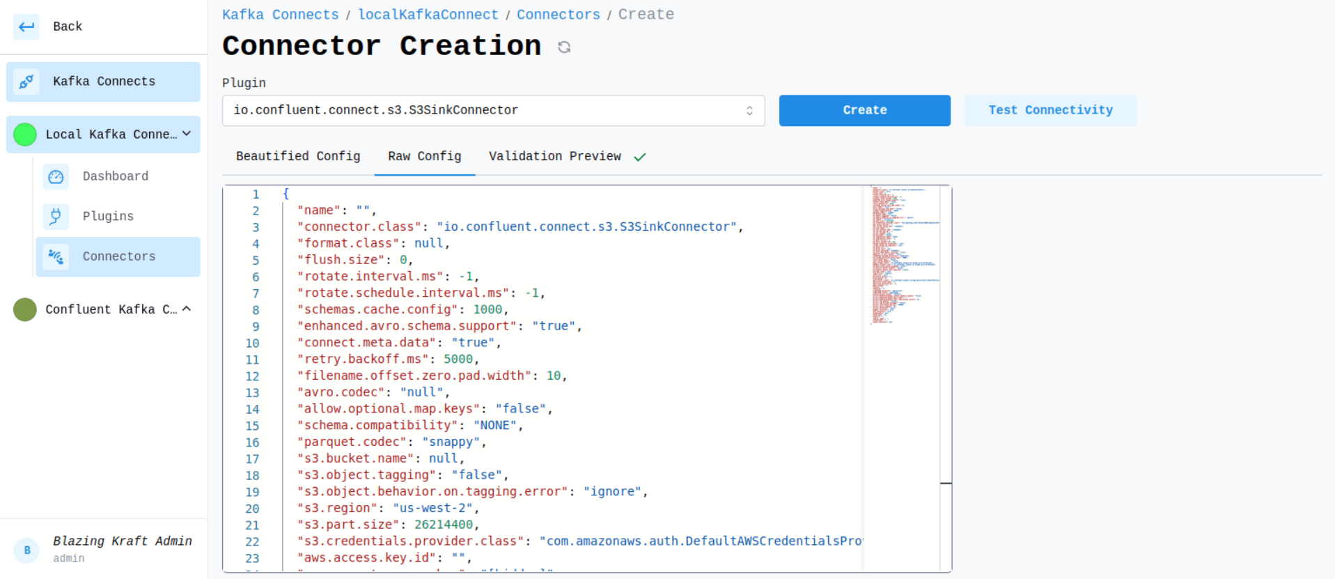 Kafka Connect Create Connector Raw Configuration Image